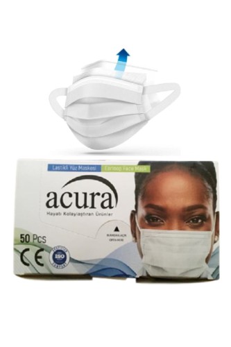Kullan At Market - Acura 3 Katlı Beyaz Cerrahi Maske 50li