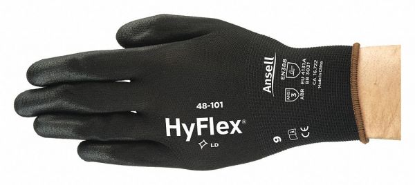 Ansell- HYFLEX® 48-101 Siyah-Gri Tam Kaplı Sensilite Poliüretan Kaplı Hassas İş Eldiveni (Çift-8)