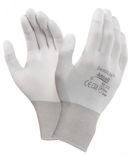Ansell- HYFLEX® 48-105 Beyaz Parmak Uçları Kaplı Sensilite Poliüretan Kaplı Hassas İş Eldiveni 1 Çift (8 Beden / M) - 8
