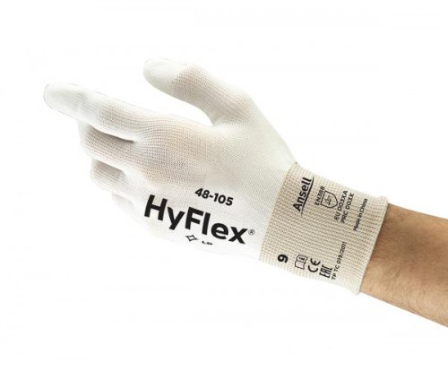 Ansell- HYFLEX® 48-105 Beyaz Parmak Uçları Kaplı Sensilite Poliüretan Kaplı Hassas İş Eldiveni (Çift-10) - Thumbnail