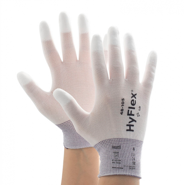 Ansell- HYFLEX® 48-105 Beyaz Parmak Uçları Kaplı Sensilite Poliüretan Kaplı Hassas İş Eldiveni (Çift-10)