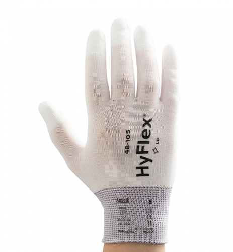 Ansell- HYFLEX® 48-105 Beyaz Parmak Uçları Kaplı Sensilite Poliüretan Kaplı Hassas İş Eldiveni (Çift-9) - Thumbnail