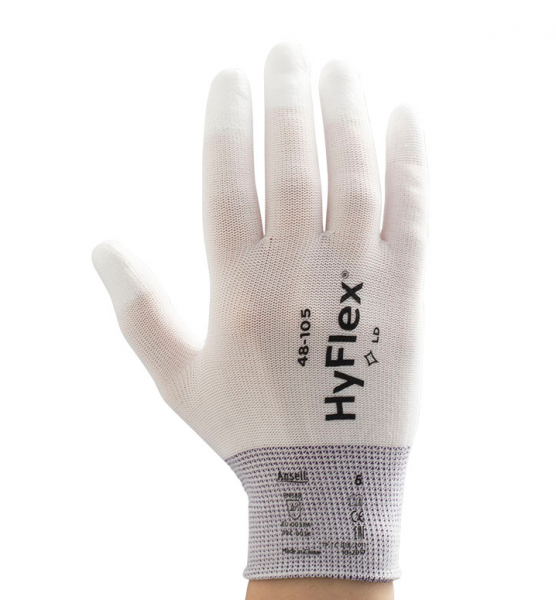 Ansell- HYFLEX® 48-105 Beyaz Parmak Uçları Kaplı Sensilite Poliüretan Kaplı Hassas İş Eldiveni (Çift-9)