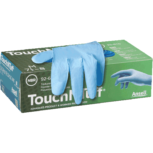 Ansell- TouchNTuff® 92-670 Tek Kullanımlık Pudrasız Endüstriyel Ağır İş Eldiveni (L) 100lü Paket - Thumbnail
