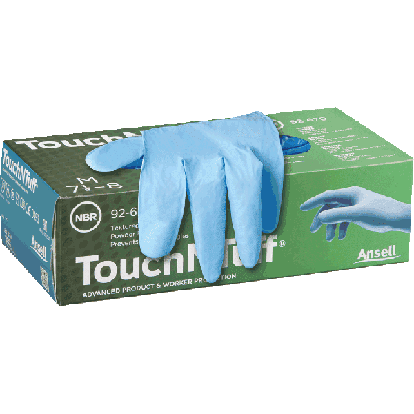 Ansell- TouchNTuff® 92-670 Tek Kullanımlık Pudrasız Endüstriyel Ağır İş Eldiveni (L) 100lü Paket