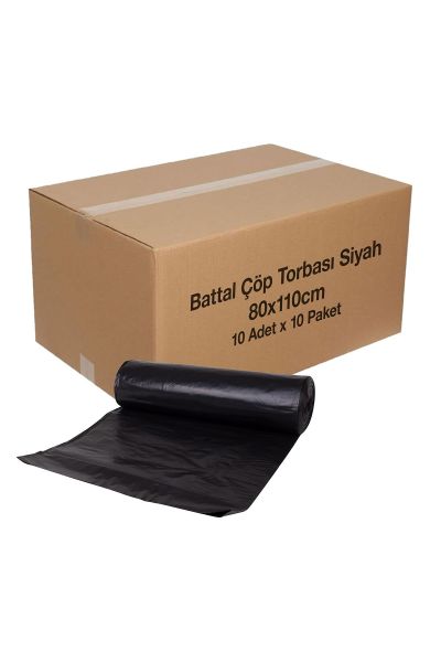 Battal Çöp Torbası Siyah 80x110cm 10 Adet x 10 Paket Koli