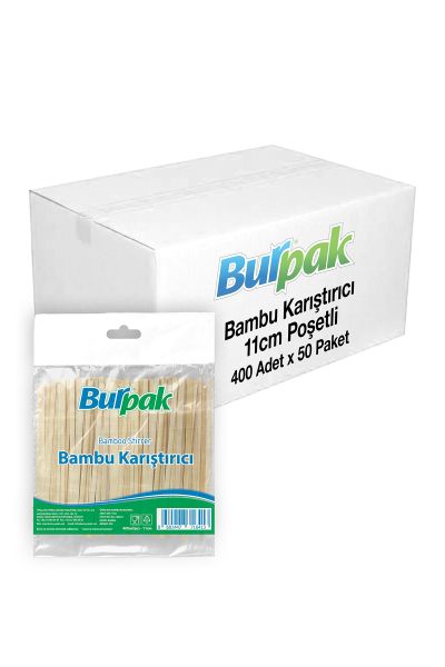 Burpak Bambu Tahta Karıştırıcı 11cm Poşetli 400lü x 50 Paket (Koli)