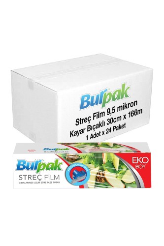 Burpak - Burpak Kayar Bıçak Hediyeli Streç Film 30cm x 166m 10mic x 24 Paket (Koli)