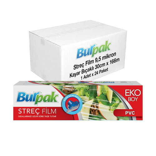 Burpak Kayar Bıçak Hediyeli Streç Film 30cm x 166m 10mic x 24 Paket (Koli) - Burpak