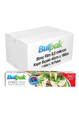 Burpak - Burpak Kayar Bıçak Hediyeli Streç Film 45cm x 166m 10mic x 16 Paket (Koli)