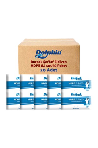 Dolphin - Burpak Şeffaf Eldiven HDPE (L) 100lü Paket 20 Adet