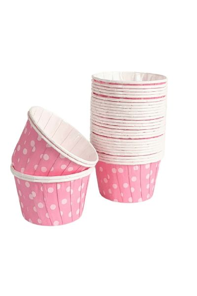 Roll-up Muffin Kek Kapsülü Açık Pembe Puantiyeli 50 Adet - 1