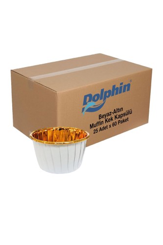 Dolphin Altın - Beyaz Muffin Kek Kapsülü 25 Adet x 60 Paket Koli - Thumbnail
