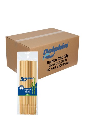 Dolphin - Dolphin Bambu Çöp Şiş 25cm x 2,5mm 100 Adet x 200 Paket (Koli)
