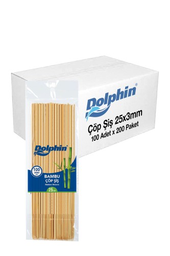 Dolphin - Dolphin Bambu Çöp Şiş 25cm x 3mm 100lü x 200 Paket (Koli)