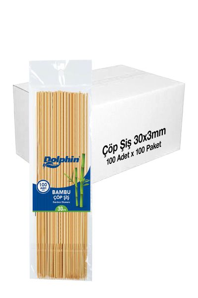 Dolphin Bambu Çöp Şiş 30cm x 3mm 100lü x 100 Paket (Koli)