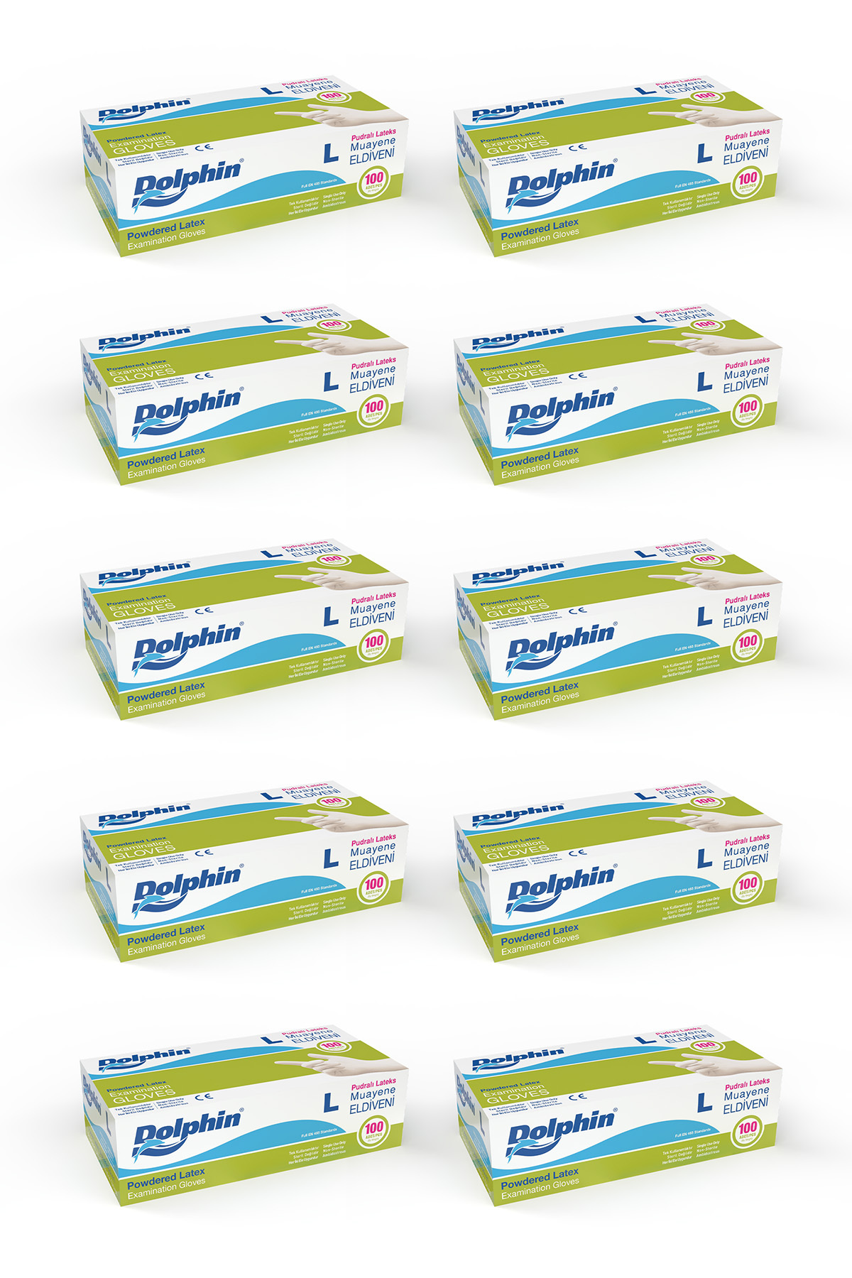 Dolphin Pudralı Lateks Muayene Eldiveni L Beden 100 Adet x 10 Paket - MDR