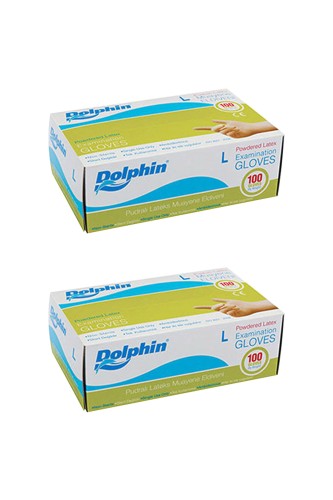 Dolphin - Dolphin Beyaz Lateks Eldiven Pudralı (L) 100lü Paket 2 Adet