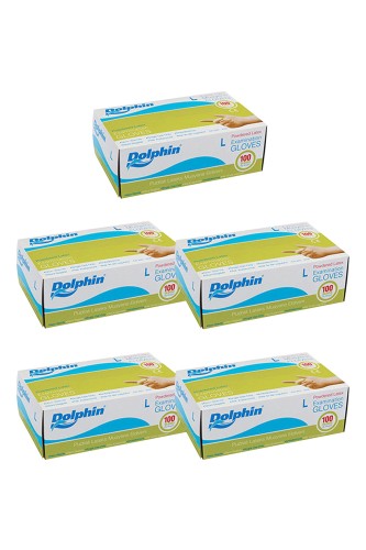 Dolphin - Dolphin Beyaz Lateks Eldiven Pudralı (L) 100lü Paket 5 Adet