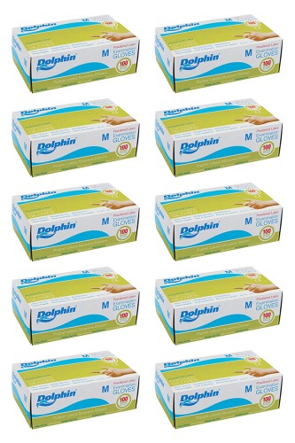 Dolphin - Dolphin Beyaz Lateks Eldiven Pudralı (M) 100lü Paket 10 Adet