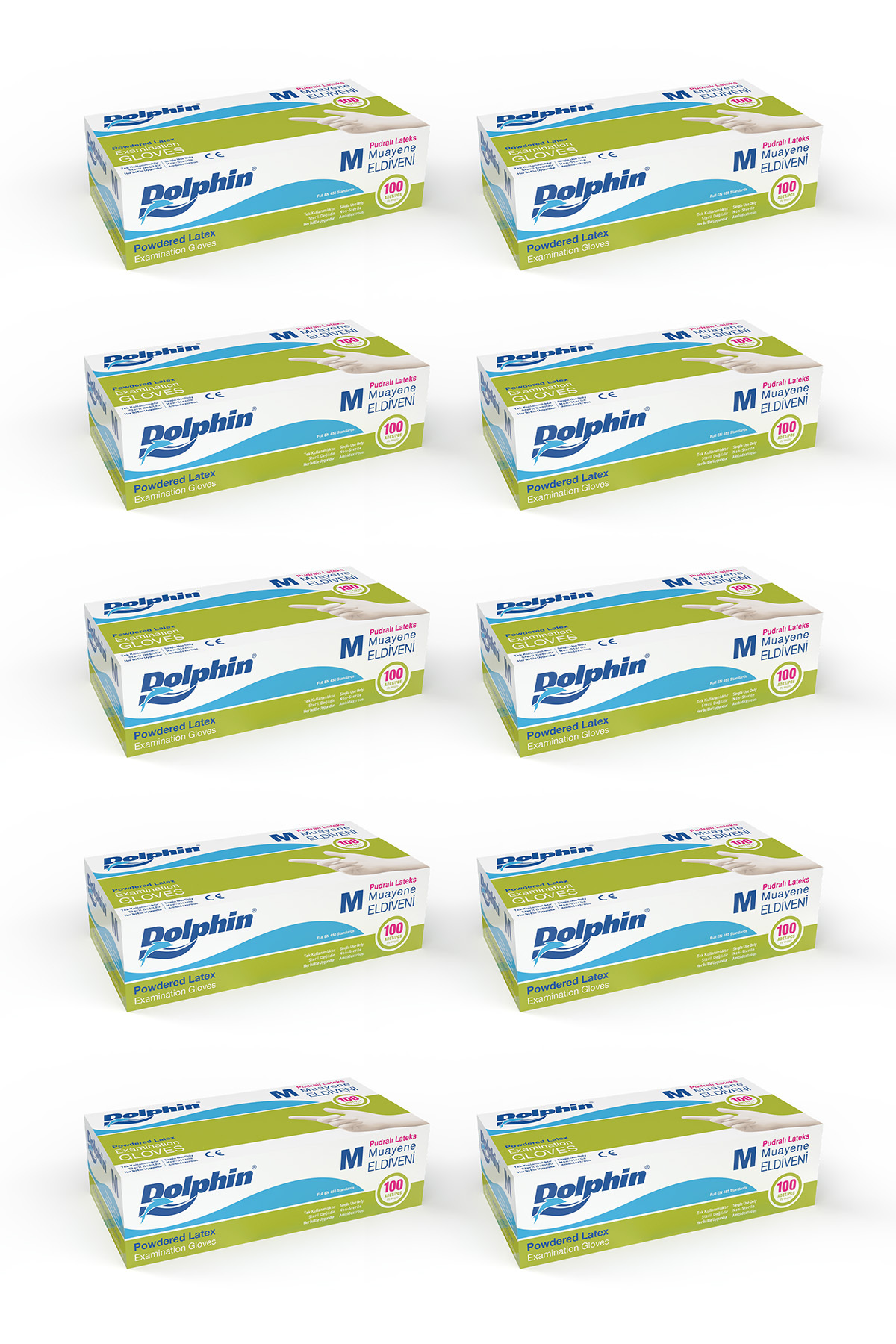 Dolphin Pudralı Lateks Muayene Eldiveni M Beden 100 Adet x 10 Paket - MDR 