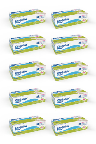 Dolphin Pudralı Lateks Muayene Eldiveni M Beden 100 Adet x 10 Paket - MDR - Dolphin