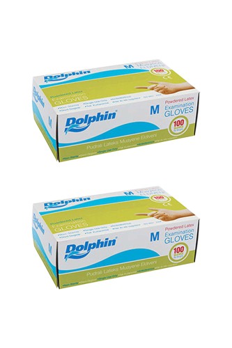 Dolphin - Dolphin Beyaz Lateks Eldiven Pudralı (M) 100lü Paket 2 Adet