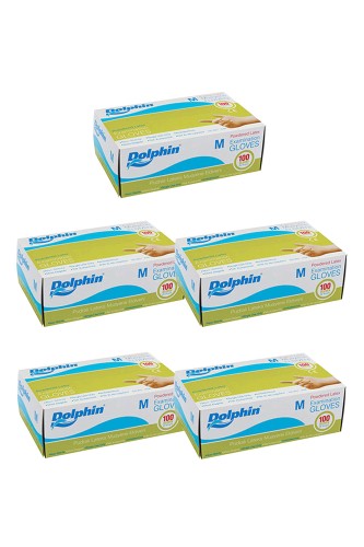 Dolphin - Dolphin Beyaz Lateks Eldiven Pudralı (M) 100lü Paket 5 Adet