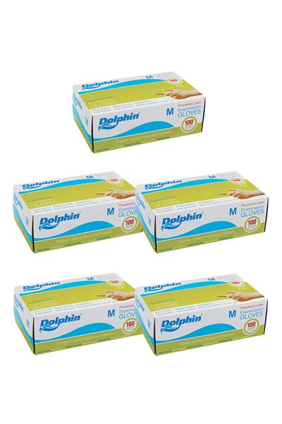 Dolphin Beyaz Lateks Eldiven Pudralı (M) 100lü Paket 5 Adet