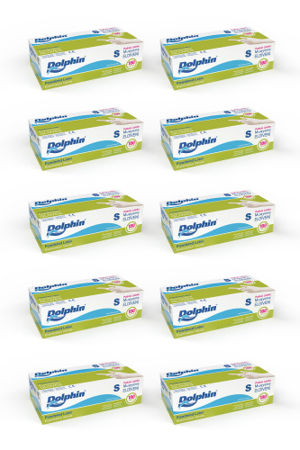 Dolphin Pudralı Lateks Muayene Eldiveni S Beden 100 Adet x 10 Paket - MDR - Dolphin