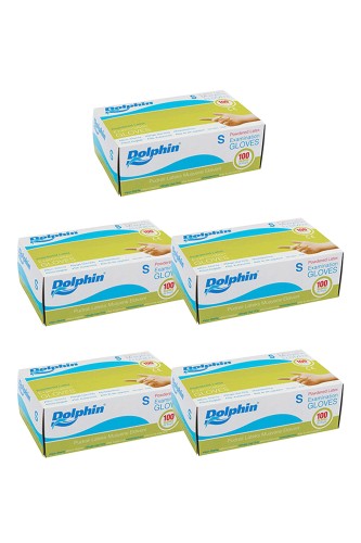 Dolphin - Dolphin Beyaz Lateks Eldiven Pudralı (S) 100lü Paket 5 Adet
