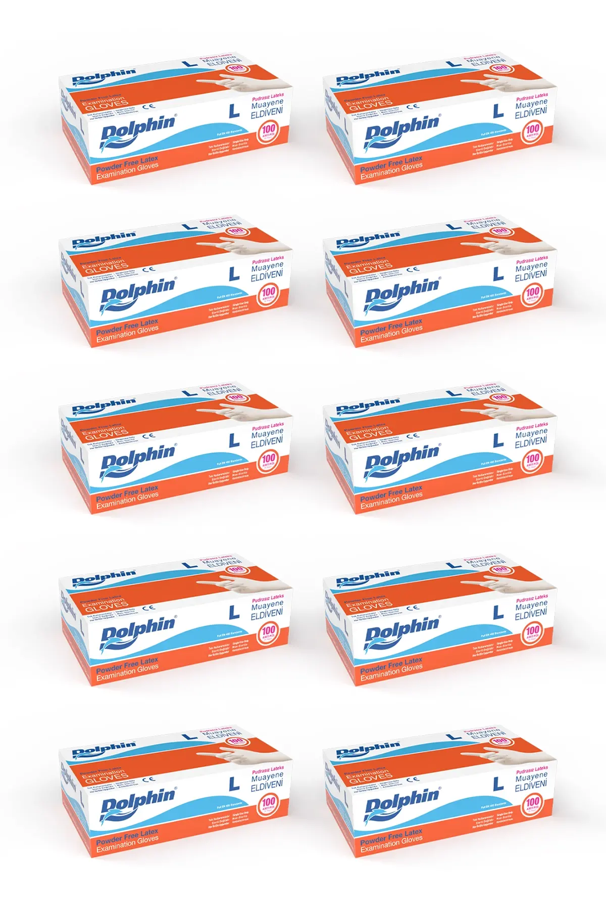 Dolphin Pudrasız Lateks Muayene Eldiveni L Beden 100 Adet x 10 Paket - MDR