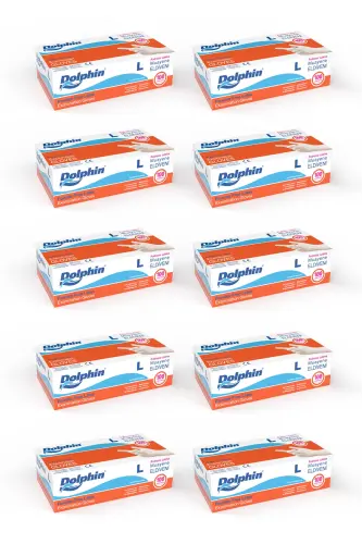 Dolphin Pudrasız Lateks Muayene Eldiveni L Beden 100 Adet x 10 Paket - MDR - Dolphin