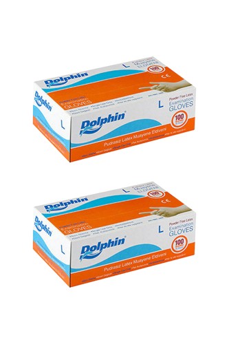 Dolphin - Dolphin Beyaz Lateks Eldiven Pudrasız (L) 100lü Paket 2 Adet