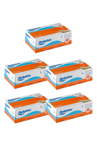 Dolphin - Dolphin Beyaz Lateks Eldiven Pudrasız (L) 100lü Paket 5 Adet