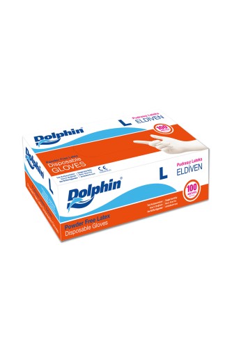 Dolphin - Dolphin Beyaz Lateks Eldiven Pudrasız (L) 100lü Paket