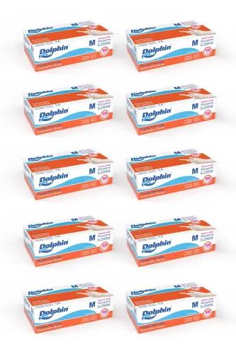 Dolphin Pudrasız Lateks Muayene Eldiveni M Beden 100 Adet x 10 Paket - MDR - Dolphin