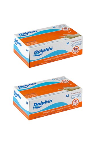 Dolphin - Dolphin Beyaz Lateks Eldiven Pudrasız (M) 100lü Paket 2 Adet