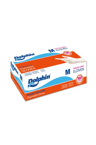 Dolphin Beyaz Lateks Eldiven Pudrasız (M) 100lü Paket