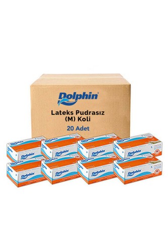 Dolphin - Dolphin Beyaz Lateks Eldiven Pudrasız (M) 20 PK x 100 Adet (Koli)