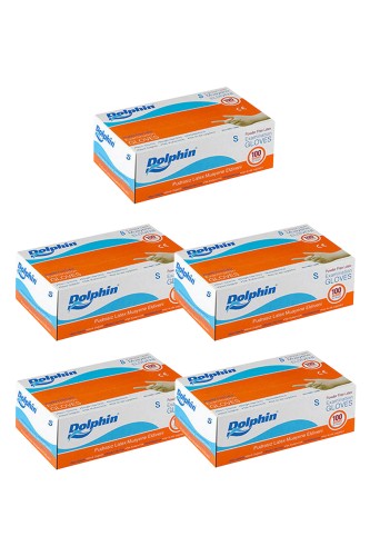 Dolphin - Dolphin Beyaz Lateks Eldiven Pudrasız (S) 100lü Paket 5 Adet