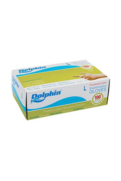 Dolphin Beyaz Lateks Pudralı Eldiven (L) 100lü Paket