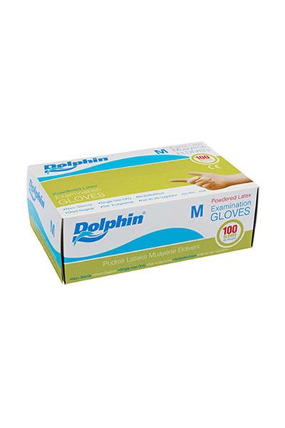 Dolphin Beyaz Lateks Pudralı Eldiven (M) 100lü Paket