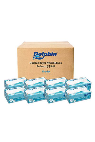 Dolphin Beyaz Nitril Eldiven Pudrasız (L) 20 PK x 100 Adet (Koli)