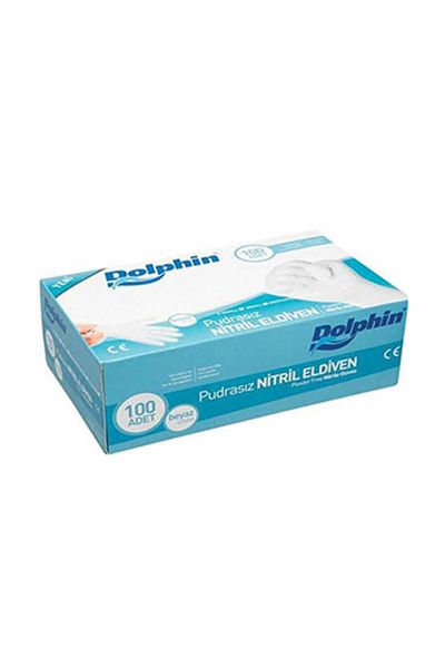 Dolphin Beyaz Nitril Eldiven Pudrasız (L) 100lü Paket