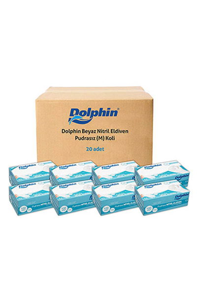 Dolphin Beyaz Nitril Eldiven Pudrasız (M) 20 PK x 100 Adet (Koli) - 2