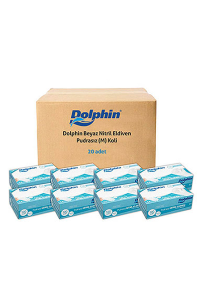 Dolphin Beyaz Nitril Eldiven Pudrasız (M) 20 PK x 100 Adet (Koli)