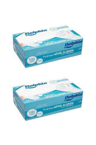 Dolphin - Dolphin Beyaz Nitril Eldiven Pudrasız (S) 100lü Paket 2 Adet