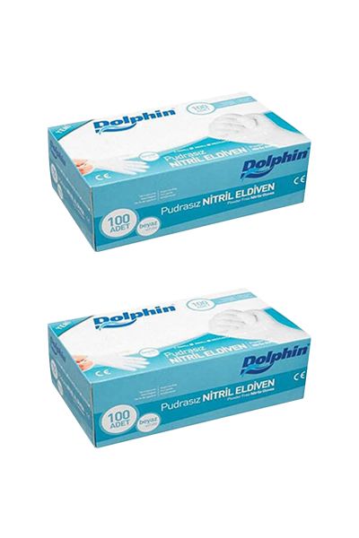 Dolphin Beyaz Nitril Eldiven Pudrasız (S) 100lü Paket 2 Adet