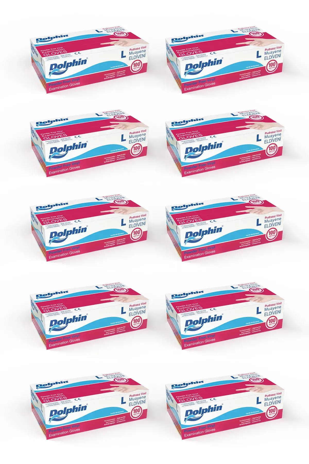 Dolphin Beyaz Vinil Eldiveni Pudrasız L 100 Adet x 10 Paket
